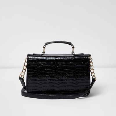 Black crocodile effect mini satchel bag